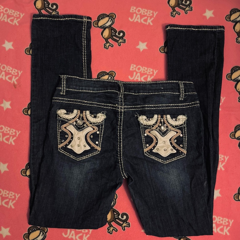 Y2k 2000s biker rhinestone bedazzled straight leg jeans